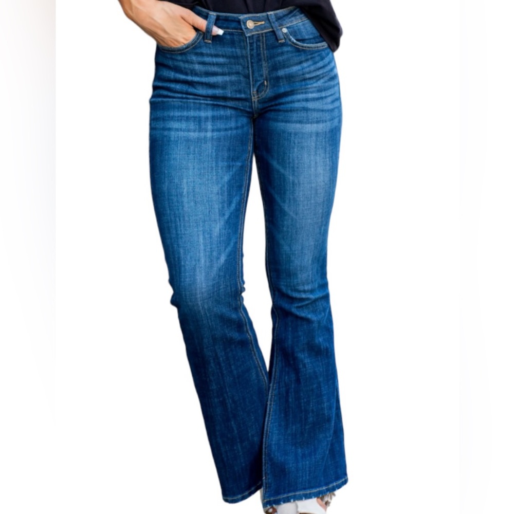 KanCan Flare Jeans Size 28” Dark Wash Denim Celestine Mid Rise Stretch Cotton